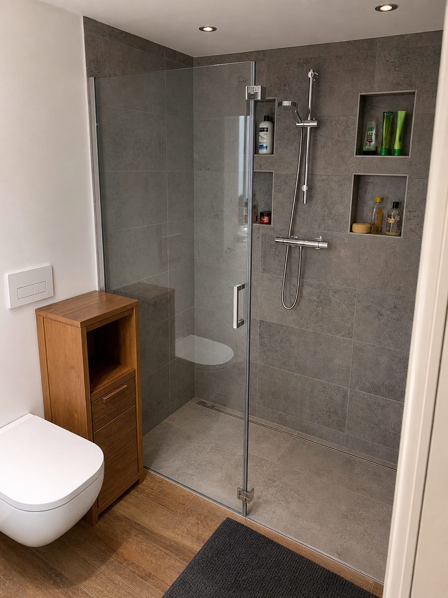 Badsanierung mit bodengleicher Dusche – CREOTEC